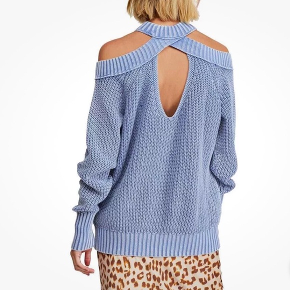 Free people half moon sweater cold shoulder blue - Picture 4 of 4